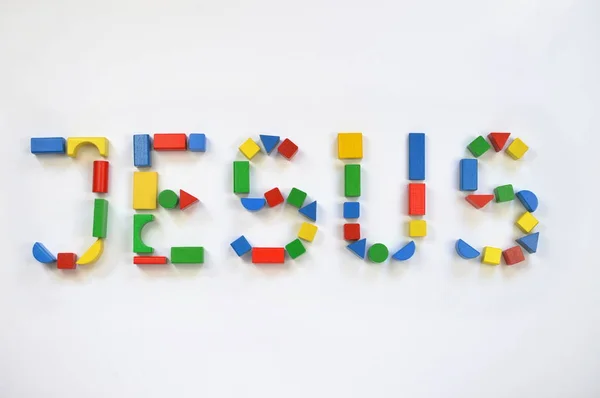 Colorful Wooden Toy Blocks Lettering Name Jesus — Stock Photo, Image