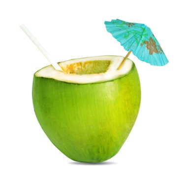 su damlası yeşil hindistan cevizi beyaz arkaplanda izole