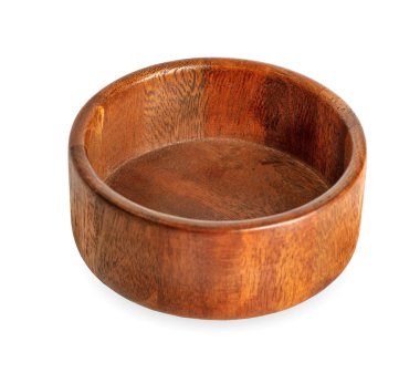 Boş ahşap kase beyaz arkaplanda izole