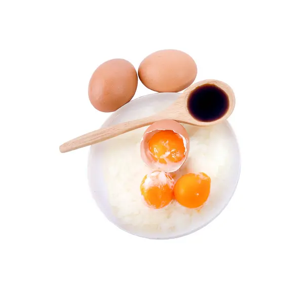 Beyaz Arka Planda Yalıtılmış Onsen Yumurtaları Üst Manzara — Stok fotoğraf