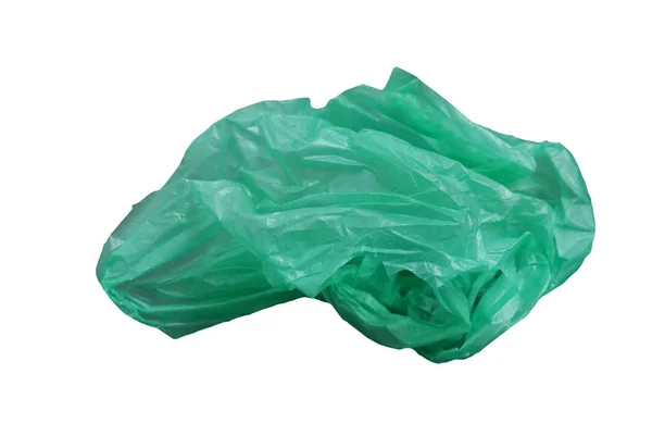 Zielony plastikowy worek izolowany na białym tle. — Zdjęcie stockowe