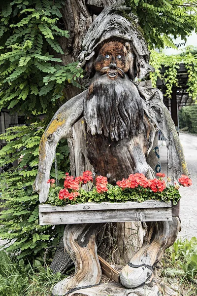 Старий гном, охоронець лісу, вирізаний у багажнику — стокове фото