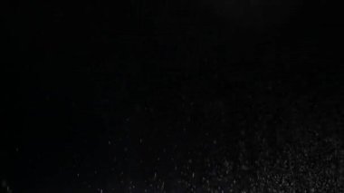 Şiddetli kar fırtınası ve kara arka planda esen rüzgar. Duman ve kar efektleri olan karanlık bir arka plan ve yazıtlar için bir yer. Bir top gibi kar yağışı manzarası ve yükselen güçlü bir duman..