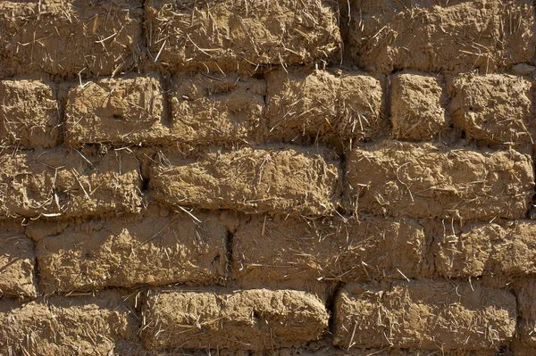 Fragmento Pared Rural Los Ladrillos Arcilla Sin Cocer Paja — Foto de Stock