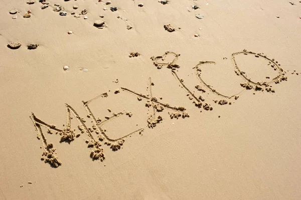 Messico Con Una Forma Sentire Punto Sopra Scritto Nella Sabbia — Foto Stock