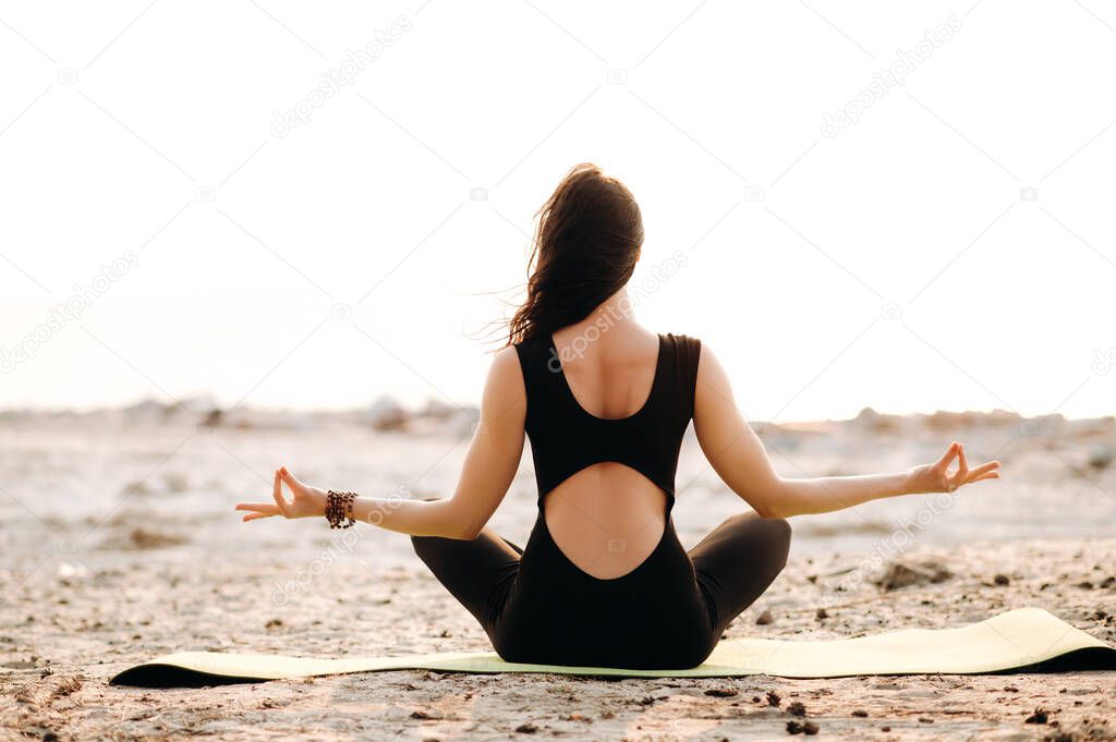 yoga meditation sunset nature girl woman calm asana sea