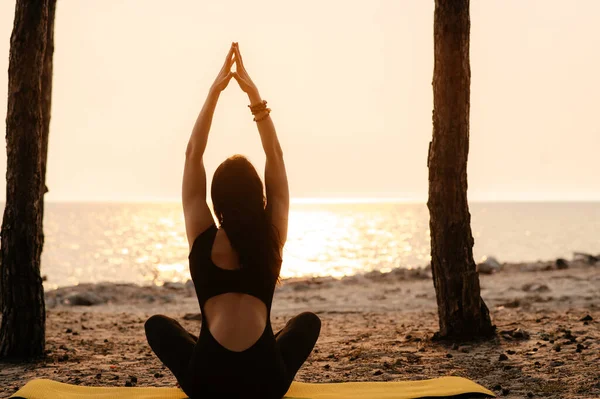 stock image yoga meditation sunset nature girl woman calm asana sea fitness sport