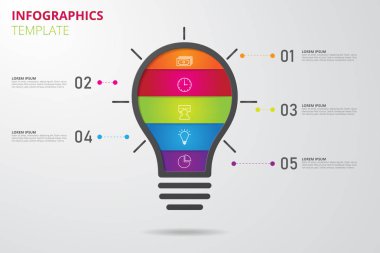Ampul infographics şablonu iş, eğitim, web tasarım, afişler, broşürler, el ilanları. Vektör çizim.