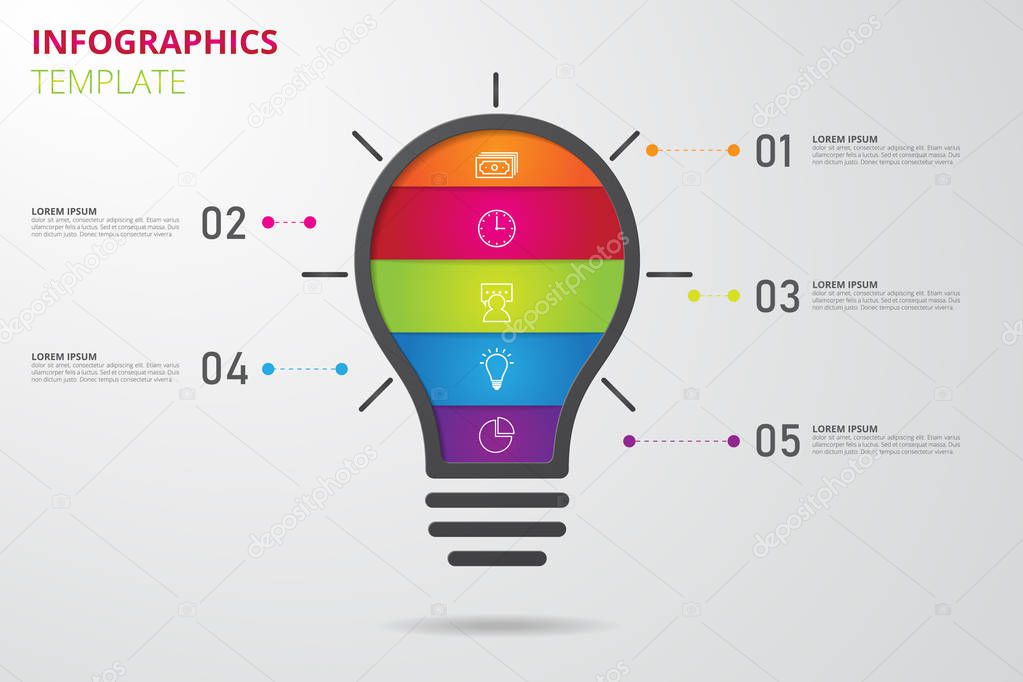 Light bulb infographics template for business, education, web design, banners, brochures, flyers. Vector illustration.