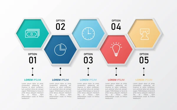 Zeshoek Infographic Ontwerpsjabloon Kan Worden Gebruikt Voor Business Onderwijs Webdesign — Stockvector
