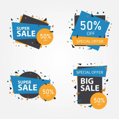 Satış afiş koleksiyonu, indirim etiketi, özel teklif afiş kümesi. Vektör çizim
