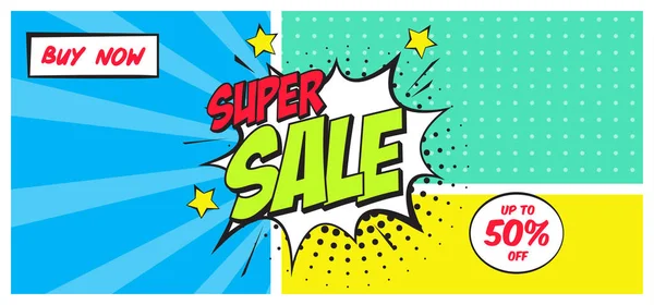 Sale Banner Template Design Sale Discount Pop Art Style Vector — Stock Vector