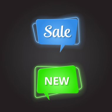Geometrik neon vektör afiş kümesi. satışı büyük başlığı. Vektör çizim