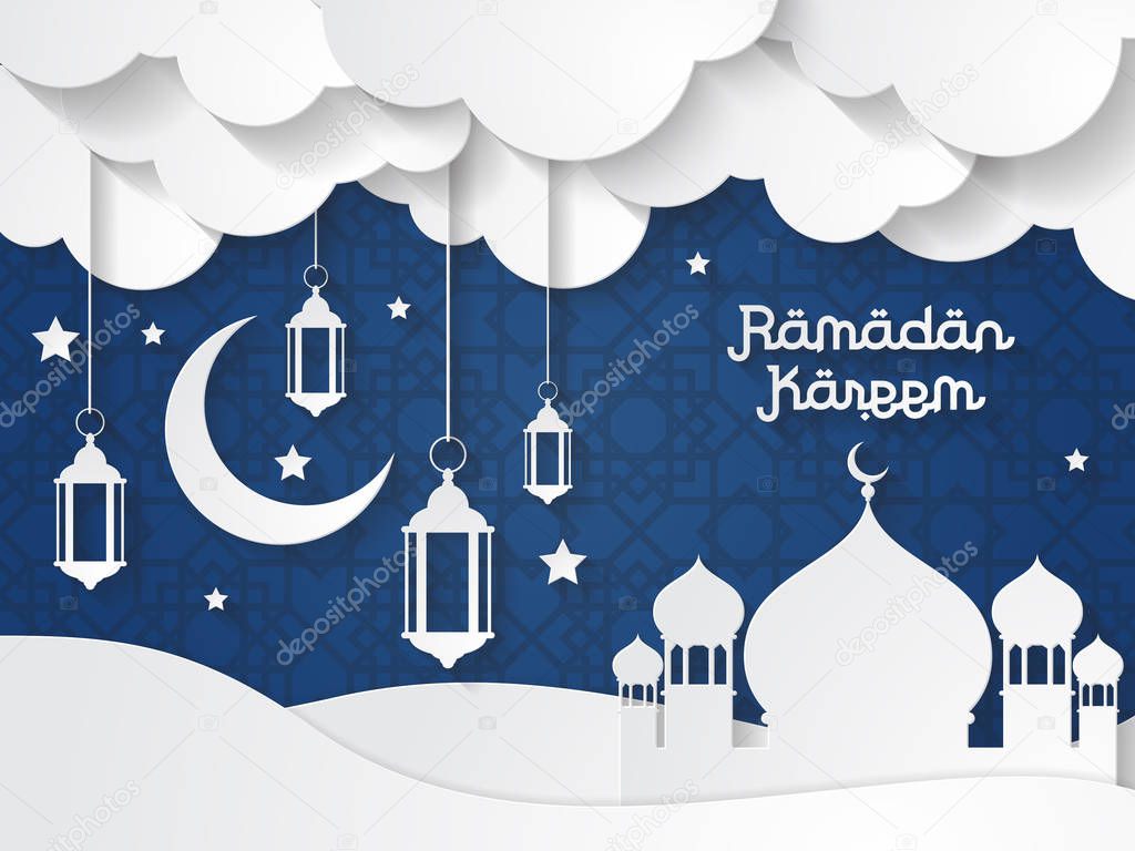 Ramadan kareem design background. Paper Art. Vector Illustration