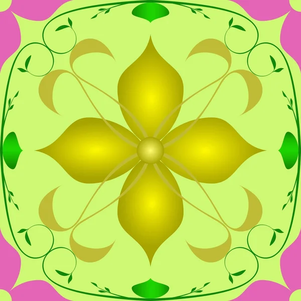 Muster lila Blume golden grün Zweig Grafik Vektor — Stockvektor