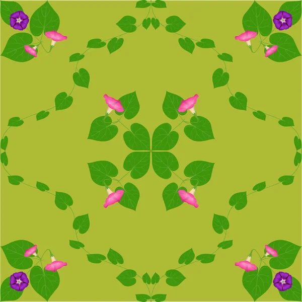 अमूर्त पैटर्न गुलाबी फूल बैंगनी कॉन्सेप्लस पत्तियां ग्रीन — स्टॉक वेक्टर