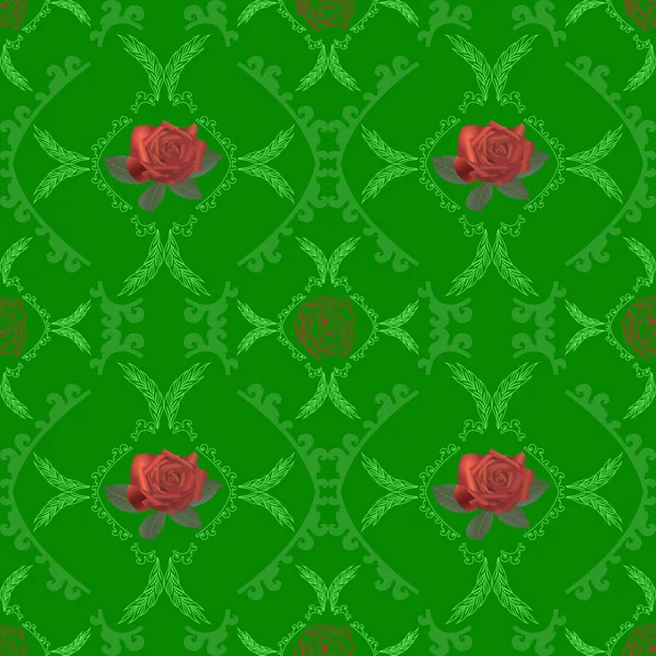 Padrão abstração papel de parede rosa vermelho folha verde design flora — Vetor de Stock