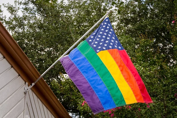 A gay US flag is proudly displayed in the city of Houston, Texas