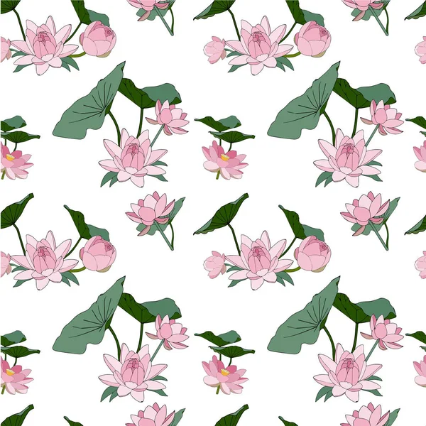 Vector seamless pattern lotus flowers — Stock Vector