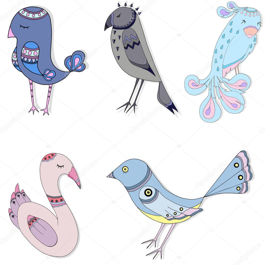 Set Of Cute Cartoon Birds