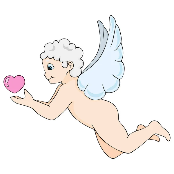 Cupid angel with heart — Stock Vector