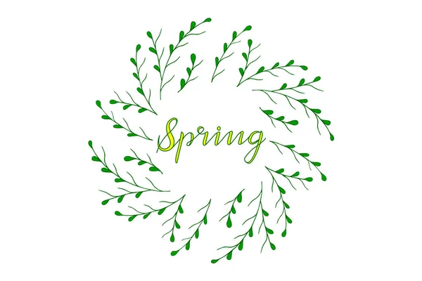 春天绿枝的花环 书法题词弹簧 — 图库矢量图片