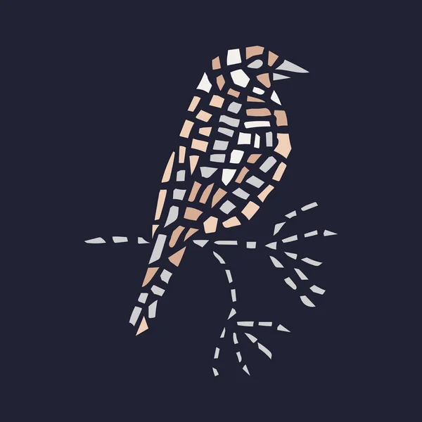 Vector Ilustración de un pájaro en una rama en estilo geométrico abstracto de mosaico — Vector de stock