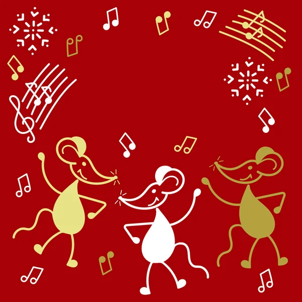マウスパーティー、手描きベクトルシンボル2020年。楽しい小さなマウスが踊っている、音楽. — ストックベクタ