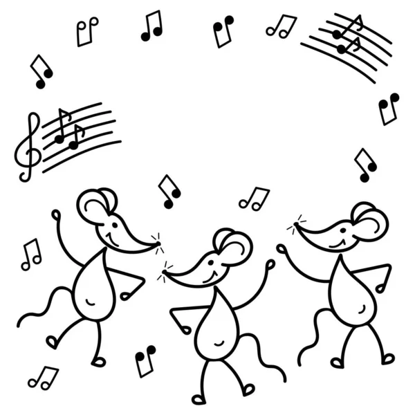 マウスパーティー、手描きベクトルシンボル2020年。楽しい小さなマウスは、音楽を踊っている。テキスト、中国の新年の場所 — ストックベクタ