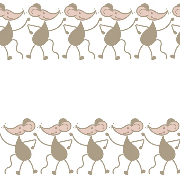 Fun little mice are dancing.Vector Seamless border, — ストックベクタ