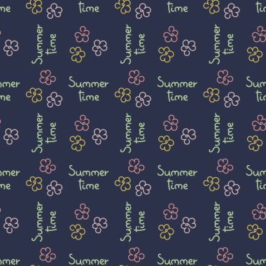 El yazısıyla yazılmış yaz zaman diliminde kusursuz desen. El çizimi kaligrafik tasarım. Vektör illüstrasyonu.