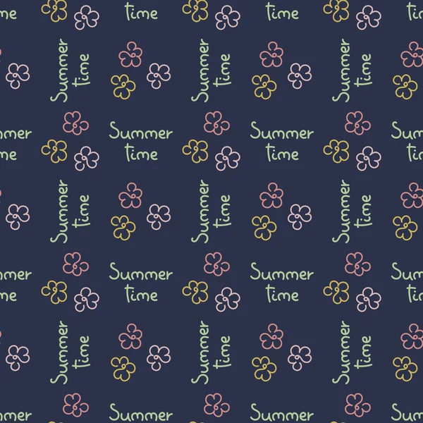 Seamless pattern with handwritten Summer time phrase. Hand drawn calligraphic design. Vector illustration. — ストックベクタ