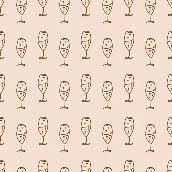 Cooking seamless patterns. Glass wine glasses . Festive theme. One Line Drawing. Vector — Stock Vector