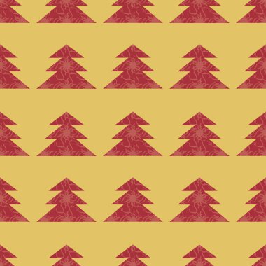 Zengin Noel vektör geçmişi. Kusursuz desen. Altın desenli kırmızı Noel ağaçları.