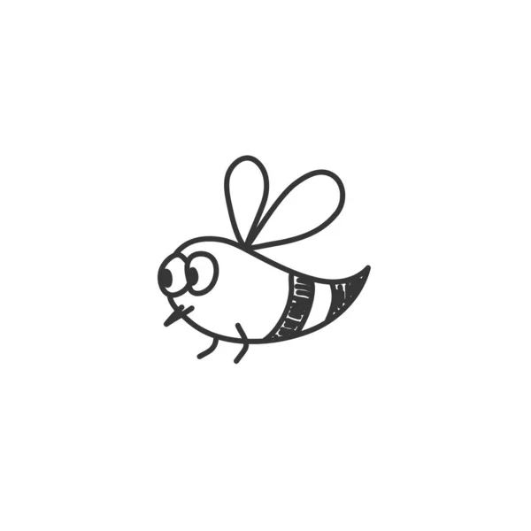 Jolie abeille aux gribouilles. Illustration vectorielle dessinée main. Noir et blanc — Image vectorielle