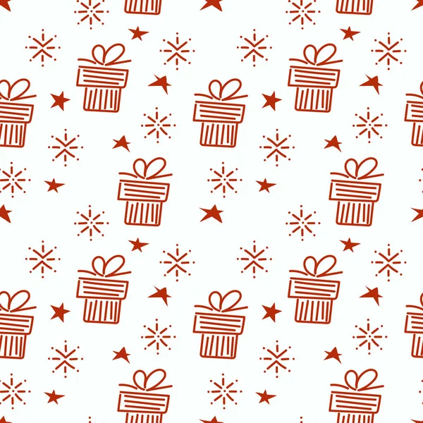 Vektorové vánoční hladké pozadí s vánoční dárky, hvězdy, sněhové vločky. — Stockový vektor