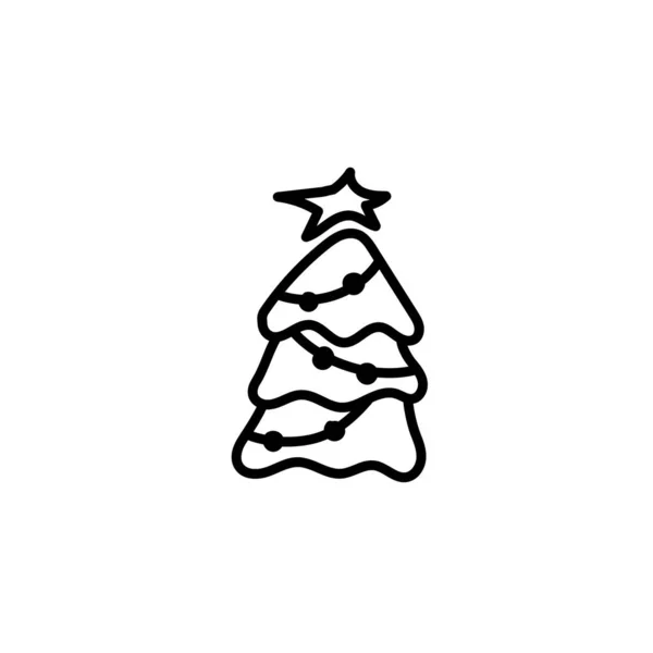 Albero di Natale disegnato a mano con ghirlanda. Doodle logo vettore contorno disegno illustrazione isolato su sfondo bianco — Vettoriale Stock