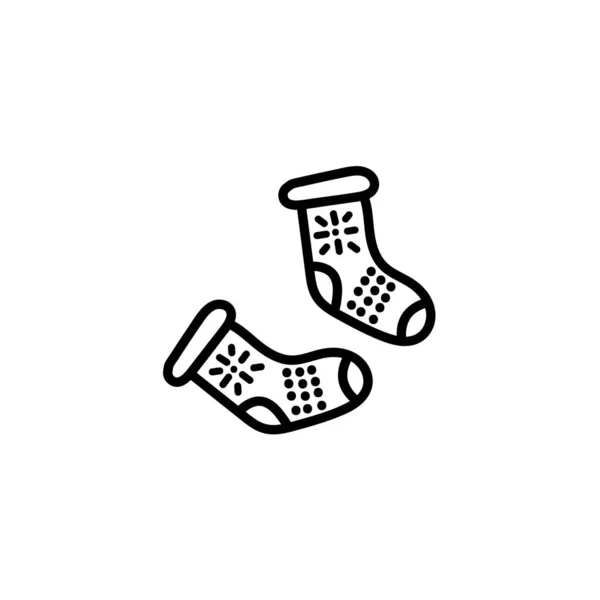 Рука намальована теплими в'язаними шкарпетками з візерунком сніжинки. Логотип Doodle Векторні контури дизайну ілюстрації ізольовані на білому тлі — стоковий вектор