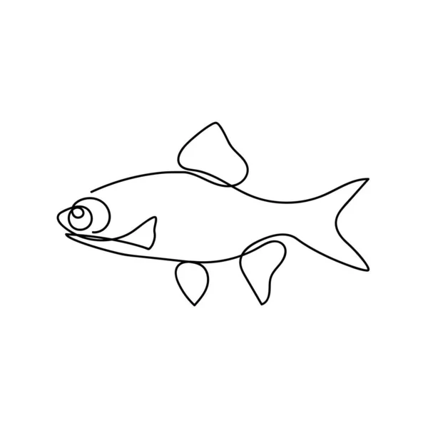 Una línea continua dibujando peces. Estilo minimalista dibujado a mano. ilustración vectorial. Blanco y negro — Vector de stock