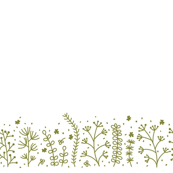 Floral διάνυσμα απρόσκοπτη σύνορα σε σκανδιναβικό στυλ. Vector Χειροποίητη απεικόνιση με το περίγραμμα των βοτάνων . — Διανυσματικό Αρχείο