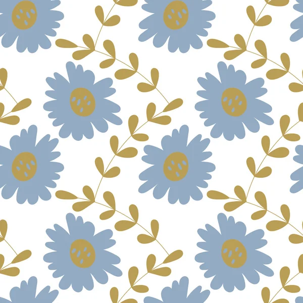 Hand drawn irregular floral vector patterns. Blue abstract flowers and branches isolated on white background. Simple flower vector repeatable design — ストックベクタ