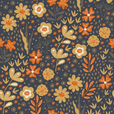 Vektörsüz halk düzeni, el çizimi çiçekler ve yaprak ile tekstil tasarımı. Geleneksel yerli süsü