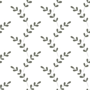 Geometrik kusursuz desen. Dallara el çizimi yapraklar. Kumaş, duvar kağıdı, kırtasiye, yatak örtüsü için arka plan