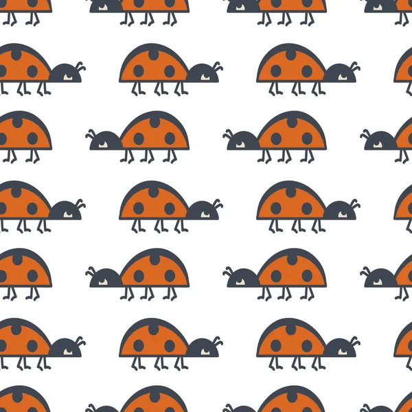 Cute little bugs, ladybugs on white background, vector seamless pattern. Doodle insects. For children's textiles, bedding, wrapping paper — ストックベクタ