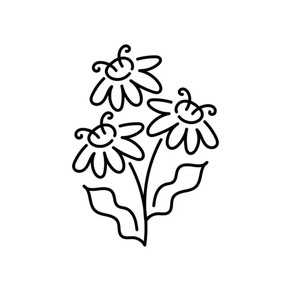 Simple Contour Hand drawn flowers. Черное и белое. Векторная иллюстрация. Разработка шаблонов — стоковый вектор