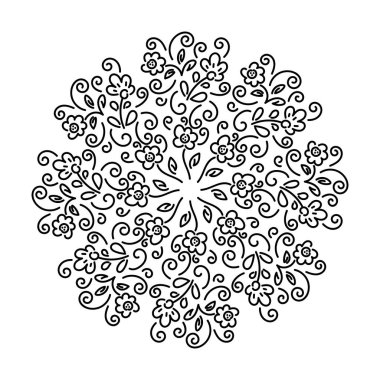 Vektör çiçeği şeklinde Mandala, el çizimi, pembe üzerine beyaz, daire şeklinde çiçek süsü.