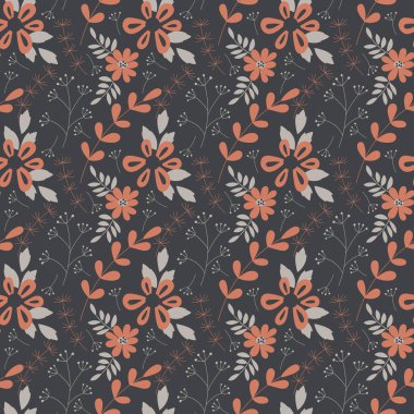 Basit bir çiçek deseni. Tasarım ve koleksiyon defteriniz için botanik olarak kusursuz bir altyapı. El çizimi düz çiçekler ve yapraklar