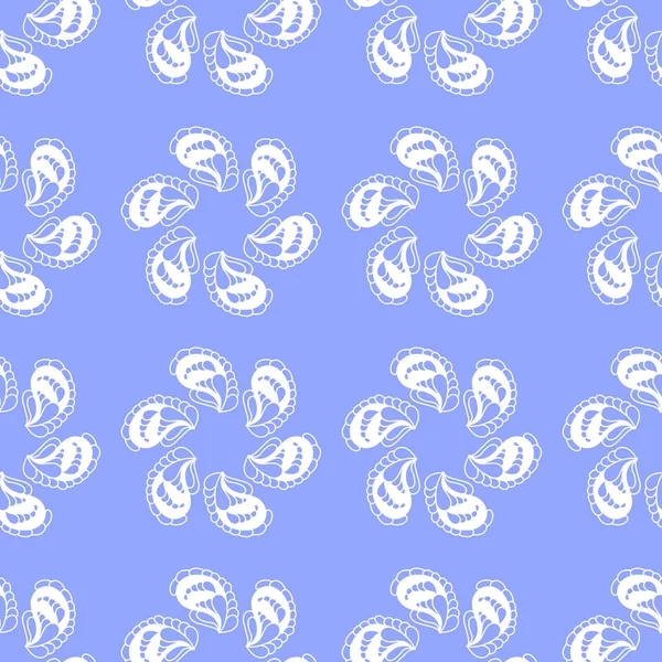 Kunstvolle Textur, abstrakte Handzeichnung. die Zusammensetzung der sechs Elemente. nahtloser Vektorhintergrund. blau-weiß — Stockvektor
