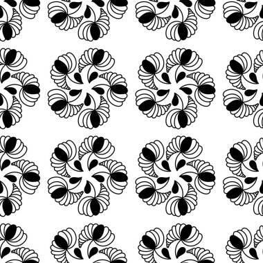 Beyaz arka planda siyah fantezi çiçekleri, el çizimi. Vektörsüz desen