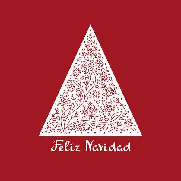 İspanyolca Mutlu Noeller. - Evet. Noel ağacı, el çizimi süslemeli çiçek, yaprak ve kar taneleri desenleri.